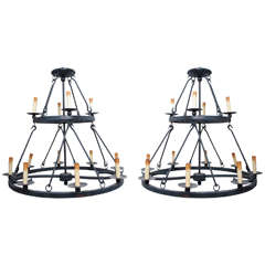 Pair of Black Wrought Iron Chandeliers