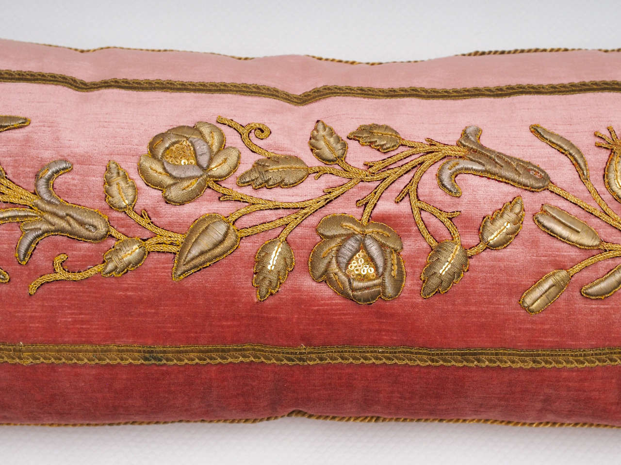 Art Deco Velvet and Antique European Metallic Embroidery Applique Pillow