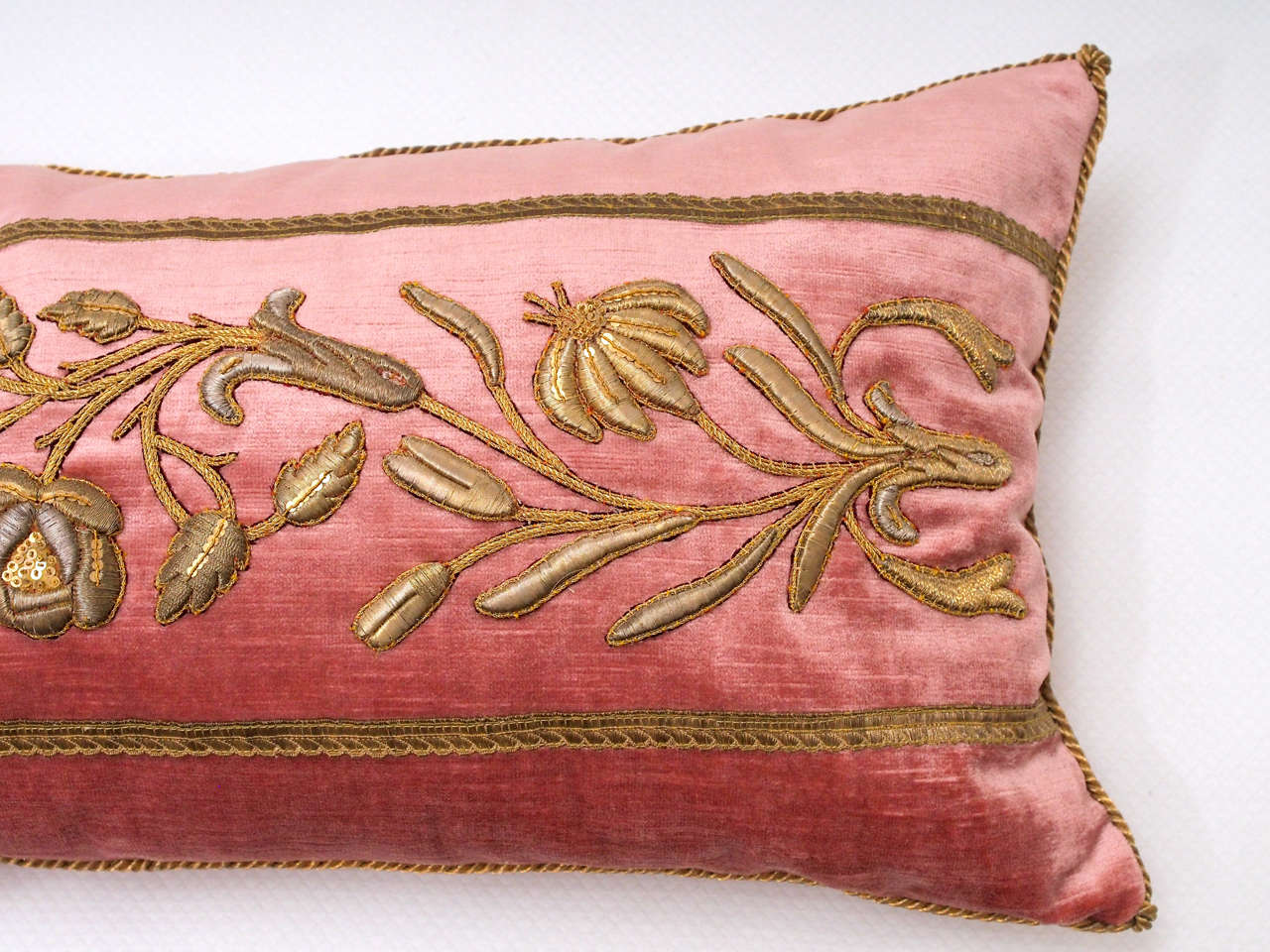 American Velvet and Antique European Metallic Embroidery Applique Pillow