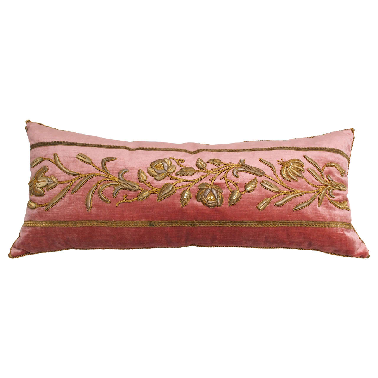 Velvet and Antique European Metallic Embroidery Applique Pillow at 1stdibs