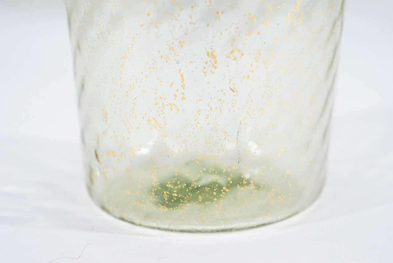 Glass Set of 12 Salviati Green Optic Swirl Octagonal Tumblers W/ Gold Leaf Inclusions