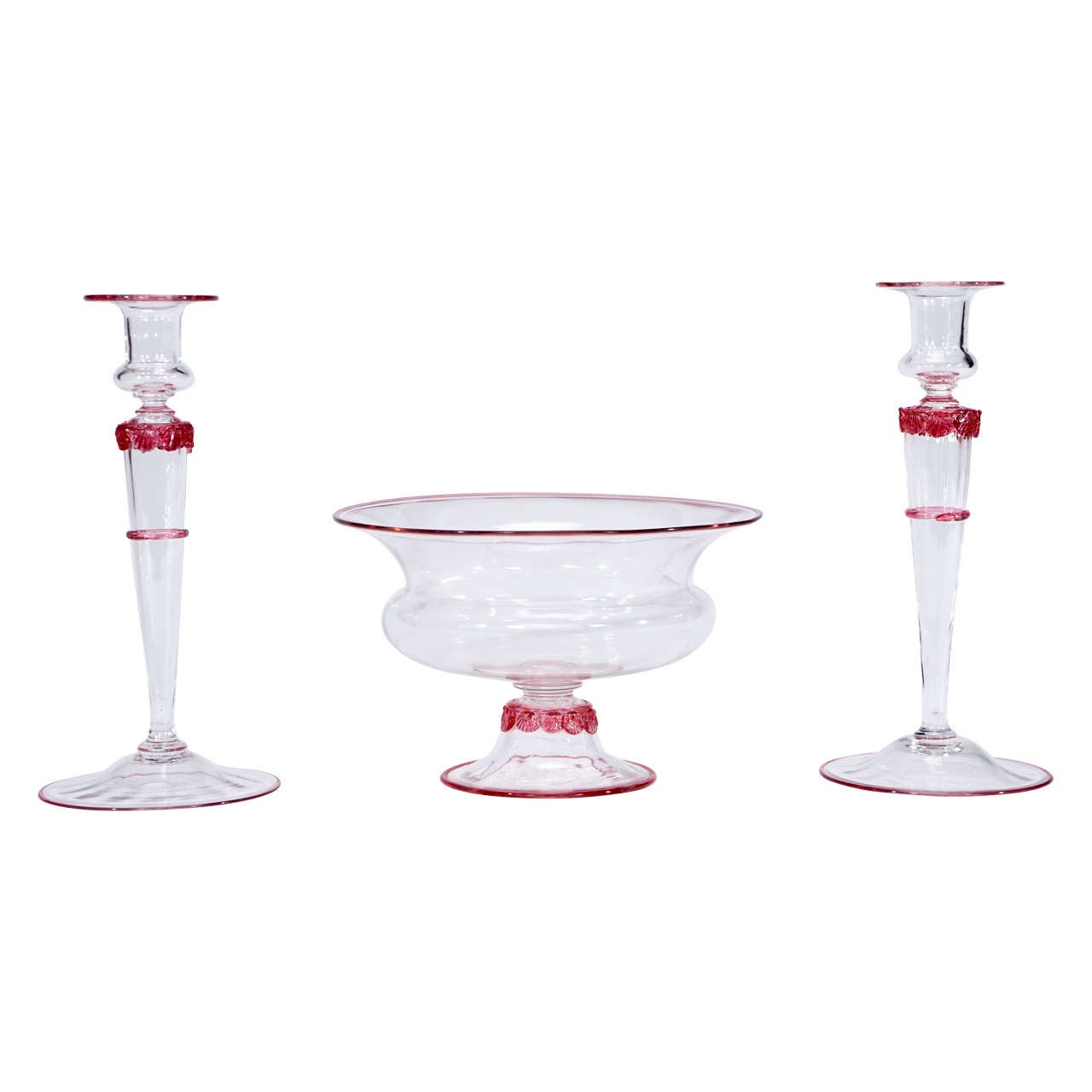 Centro de mesa Steuben de tres piezas con juego de candeleros Decoración "Mat-su-no-ke