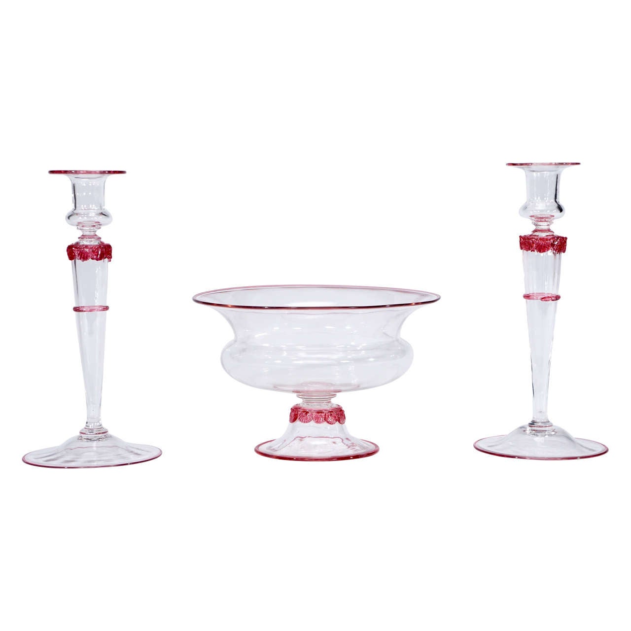 Three-Piece Steuben Centerpiece with Candlesticks Set "Mat-su-no-ke" Decoration