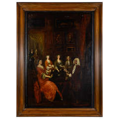 Antique Wood Paneling Painting, "Cheaters Around a Card Game"