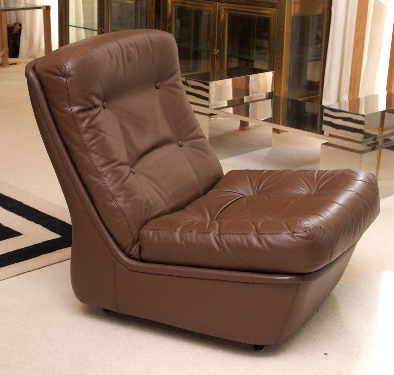 French Saturday Sale Pair of Leather Lounge Chairs by Airborne International For Sale