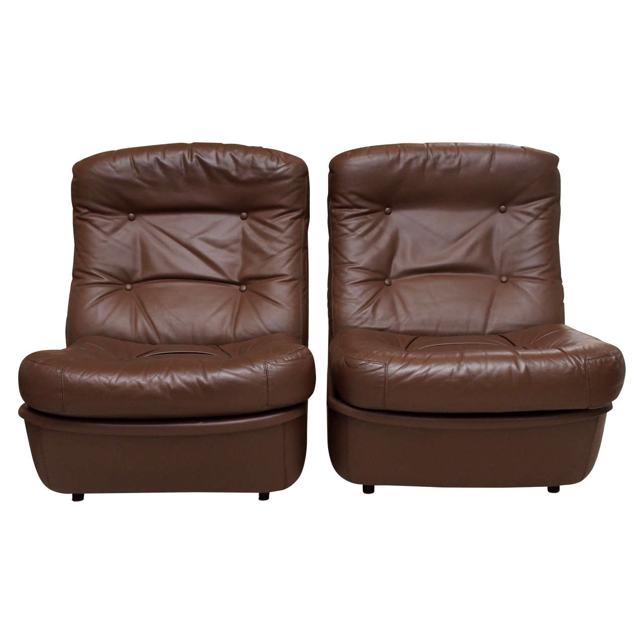 Saturday Sale Pair of Leather Lounge Chairs by Airborne International For Sale