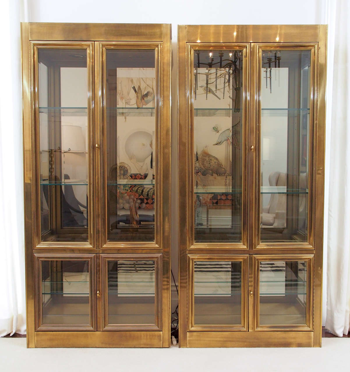 Two Large and Impressive Mastercraft Brass Vitrines
