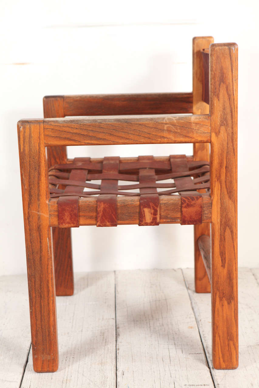 Mid-20th Century Set of Six Wood and Woven Saddle Leather Dining Chairs