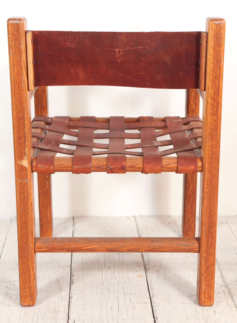 Set of Six Wood and Woven Saddle Leather Dining Chairs 2