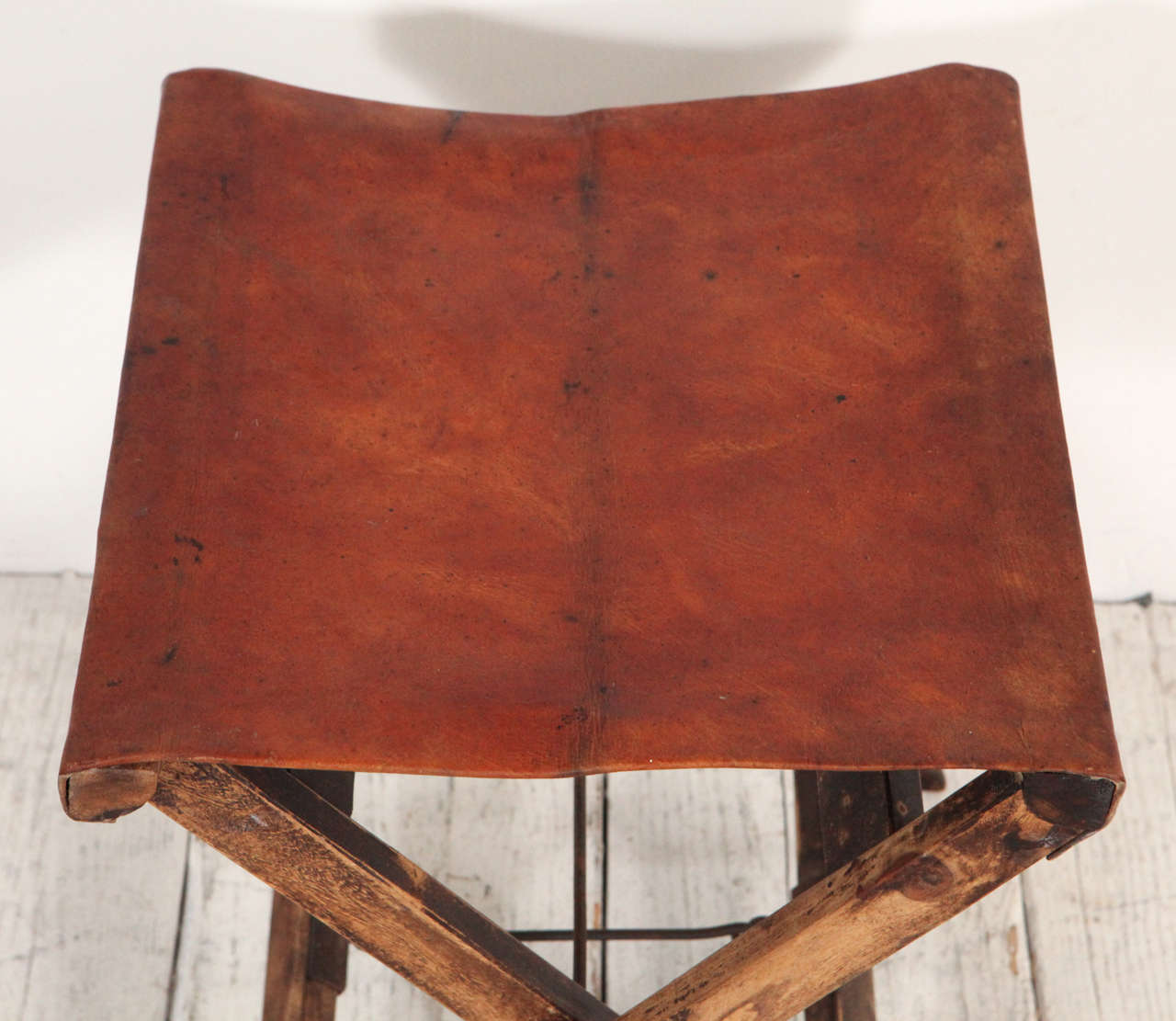 Rustic Four Collapsible Saddle Leather Camp Stools