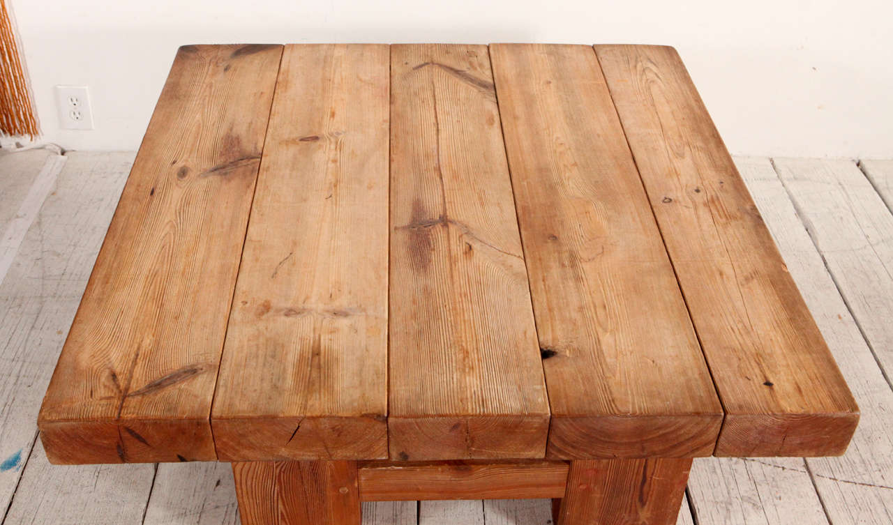 Rustic Wood Block Square Coffee Table In Good Condition In Los Angeles, CA