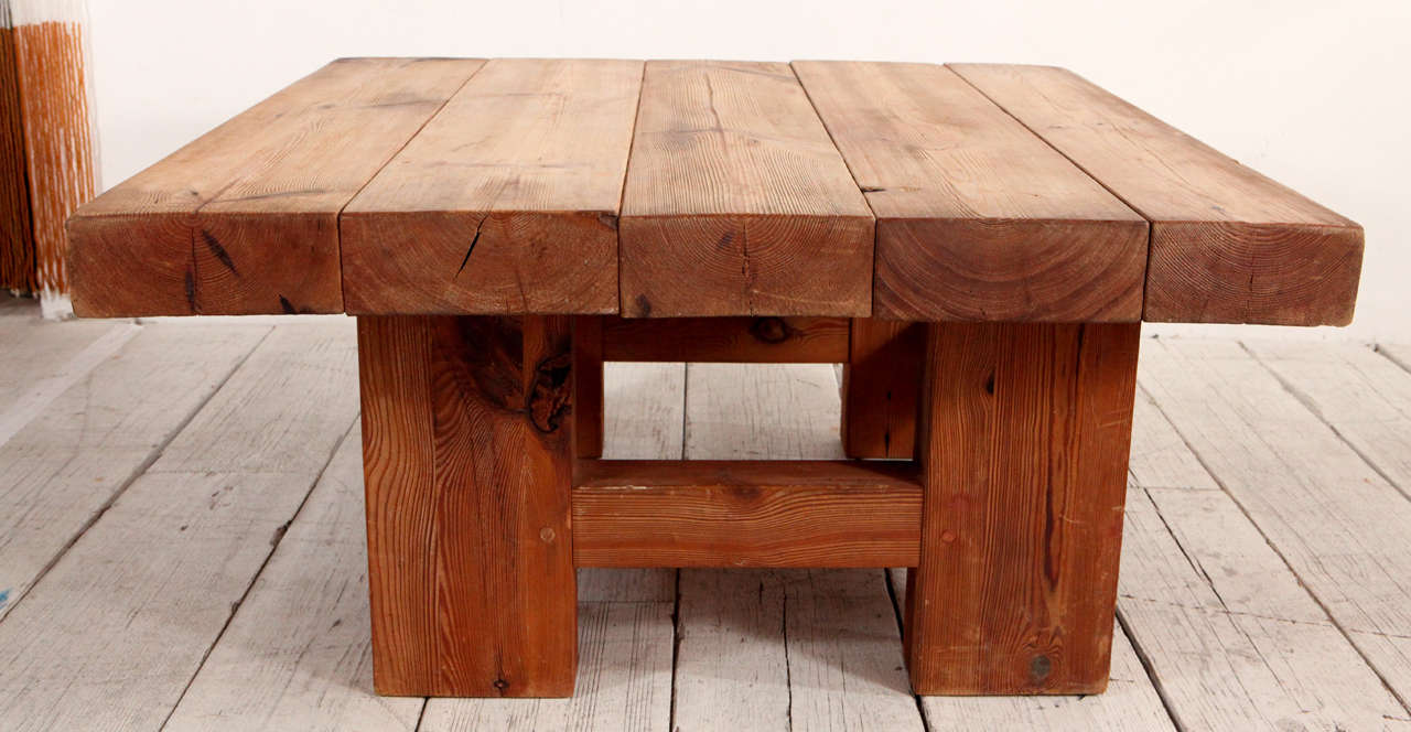 Mid-20th Century Rustic Wood Block Square Coffee Table