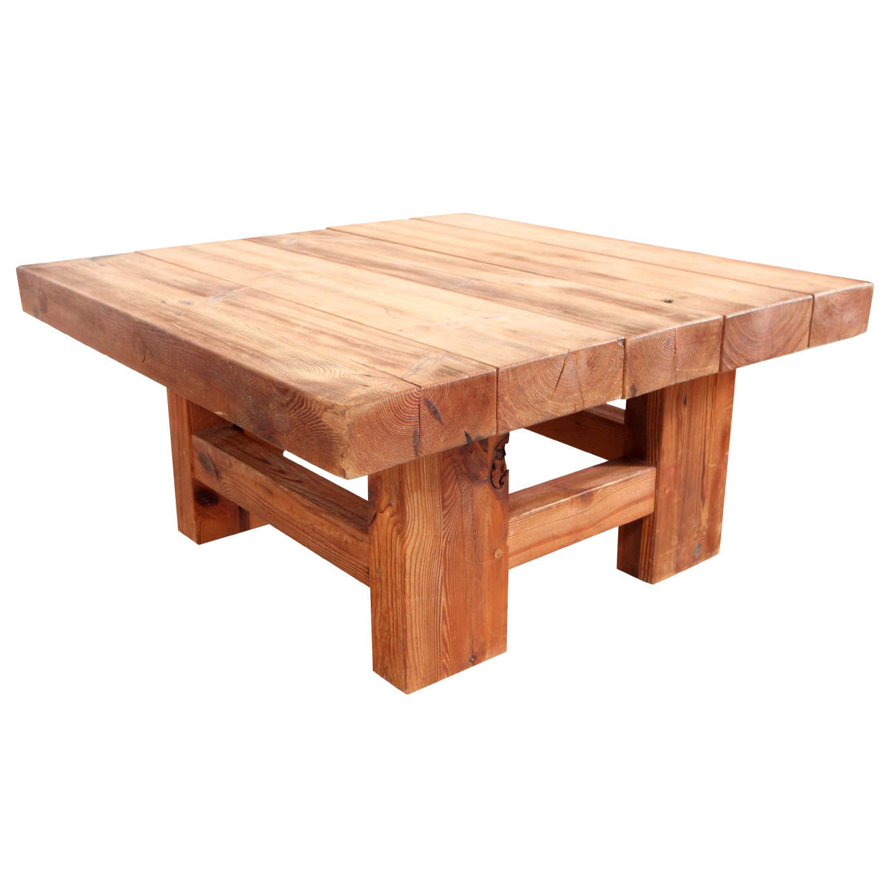 Rustic Wood Block Square Coffee Table