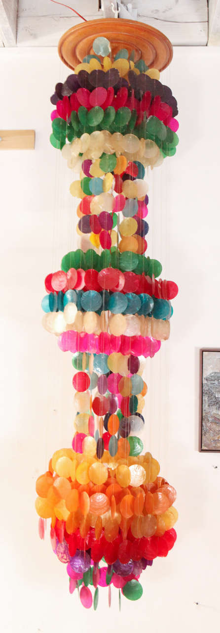 Bright hanging rainbow shell pendant.