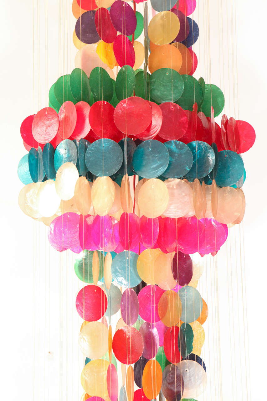 Late 20th Century Hanging Colorful Capiz Shell Pendant