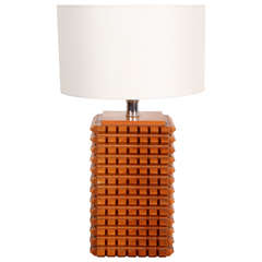 Rectangular Tramp Style Studded Wood Table Lamp
