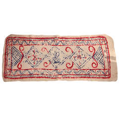 French Felt Cream Colored Rug with Hand Painted Red, Blue, and Pink Pattern 2