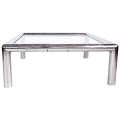 Modern 1970s Chrome Tube and Glass Coffee Table