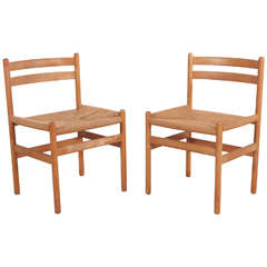 Set of Four Hans Wegner Style Rush and Oak Ladder Back Dining Chairs