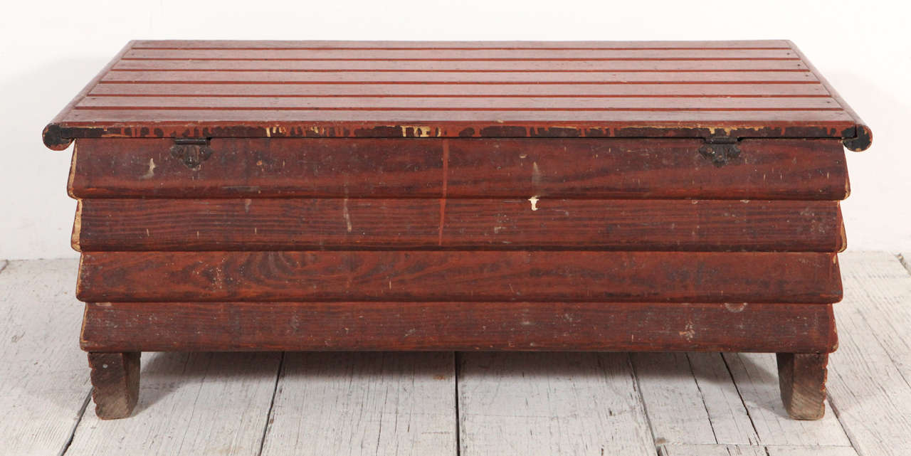 Red Slatted Folk Art Style Bench / Trunk 5