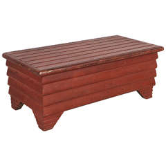 Red Slatted Folk Art Style Bench / Trunk