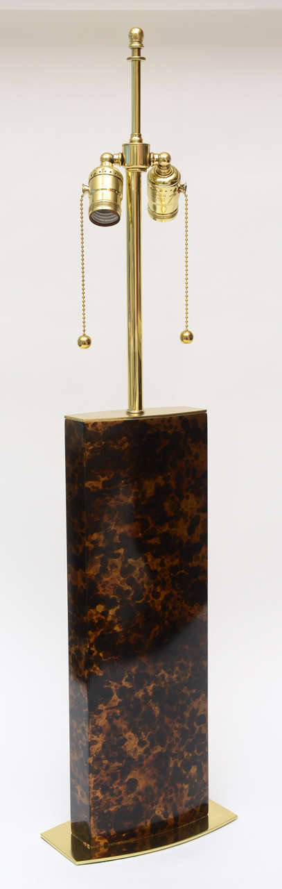 Mid-Century Modern Karl Springer Style Mid Century Modern Tortoise Metal and Brass Column Lamp