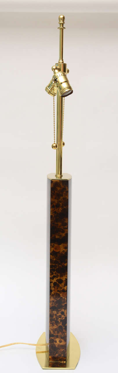 Mid-20th Century Karl Springer Style Mid Century Modern Tortoise Metal and Brass Column Lamp