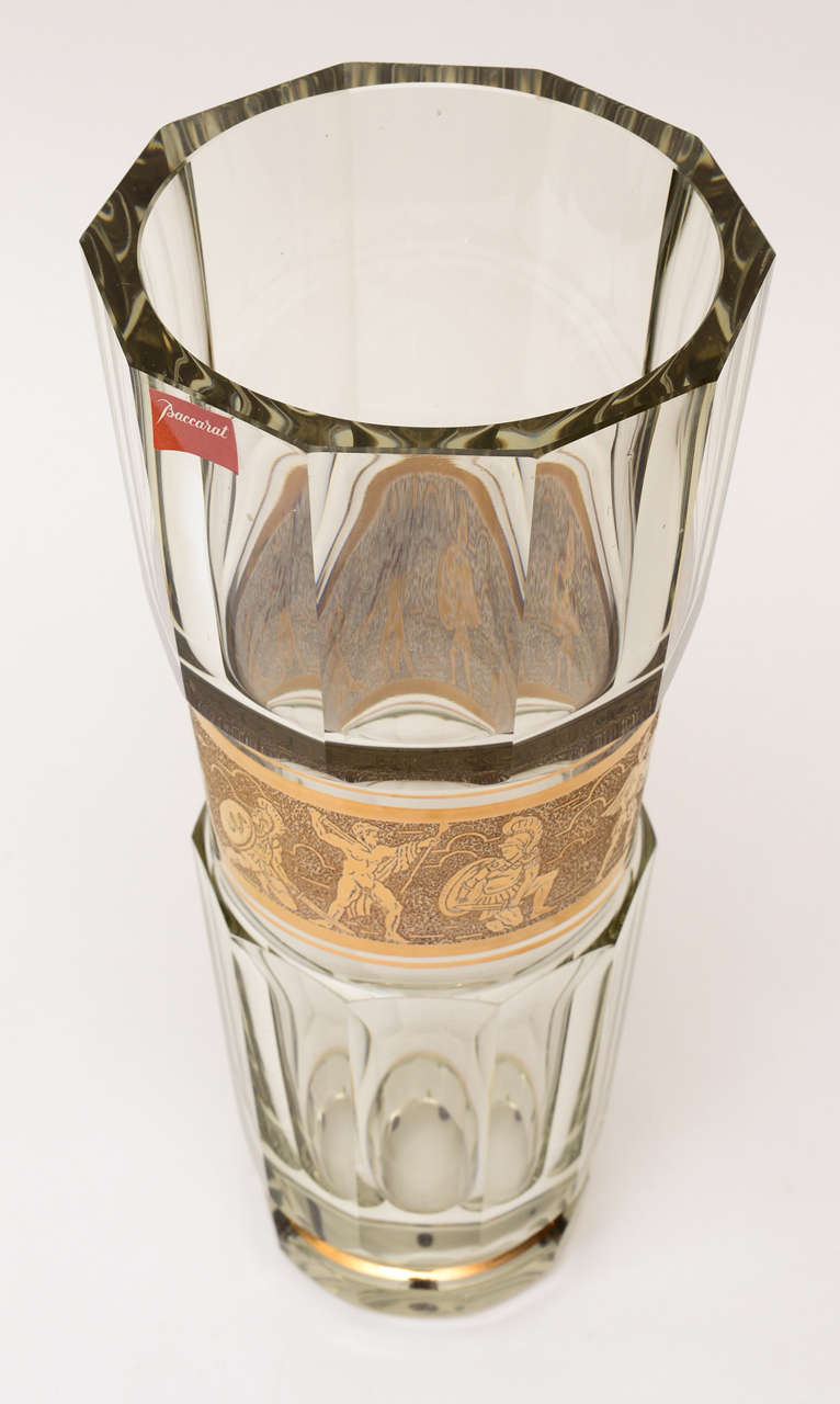 French Baccarat Crystal and Gold Painted Greco-Romanesque Monumental Vase 2