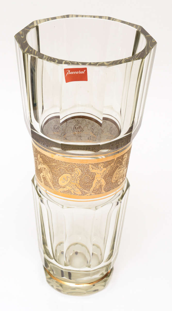 French Baccarat Crystal and Gold Painted Greco-Romanesque Monumental Vase 5