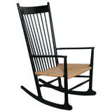 Black Rocking Chair with Papercord Seat by Hans Wegner