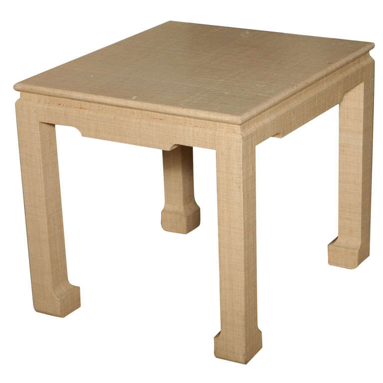 Lacquered Raffia Asian Inspired Side Table For Sale