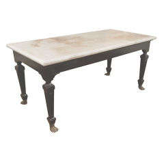 Anglo-Indian Marble Top Library Table with Cast Brass Feet