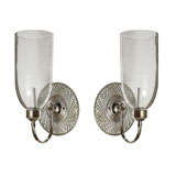 pair of spectacular etched mirrored sconces with glass globes