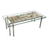 A Modernist low Table with enamel on copper Abstract design