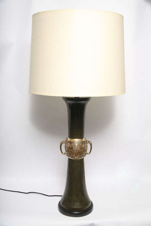 A Pair of Asian Modern Patinated Bronze Table Lamps