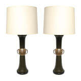 A Pair of Asian Modern Patinated Bronze Table Lamps