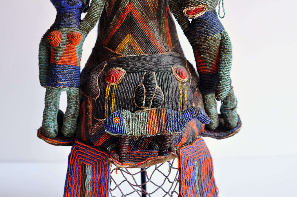 Nigerian African Ceremonial Beaded Yoruba Headdress from Nigeria For Sale