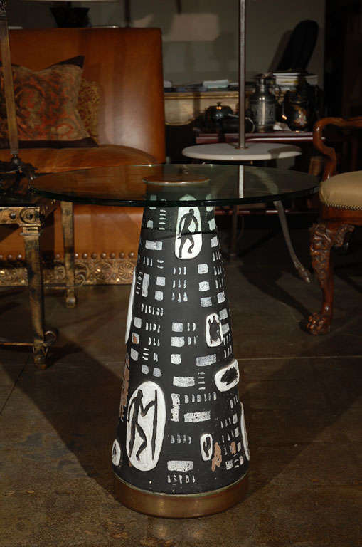 C.1960 Italian Ceramic Table Base With Glass Top