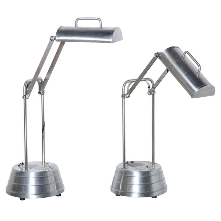 1940's Articulating Sun-Kraft Aluminum Table Lamps