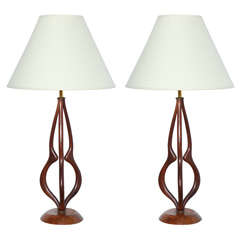 Pair Of Organic Modernist Walnut Lamps