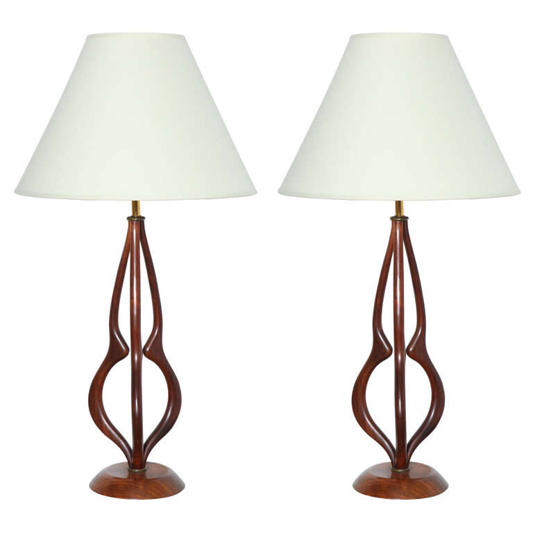 Pair Of Organic Modernist Walnut Lamps