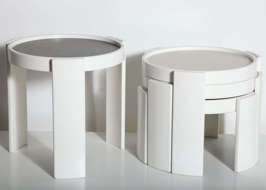 4 White Lacquer Nesting Tables with reversible top