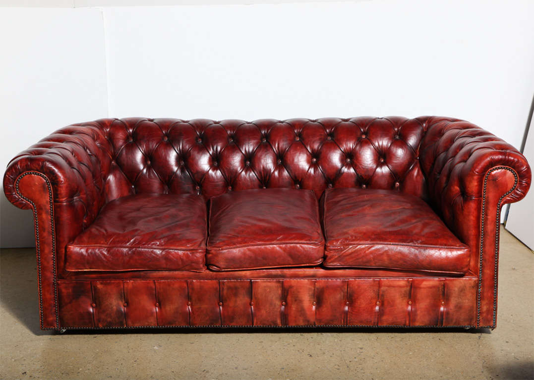 Mahogany Red Leather Chesterfield Sleeper Sofa and Loveseat 2