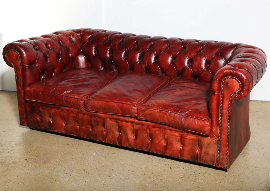 Mahogany Red Leather Chesterfield Sleeper Sofa and Loveseat 3