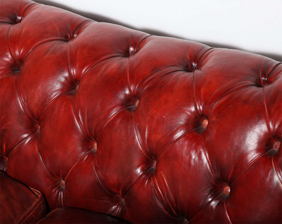 Mahogany Red Leather Chesterfield Sleeper Sofa and Loveseat at 1stDibs