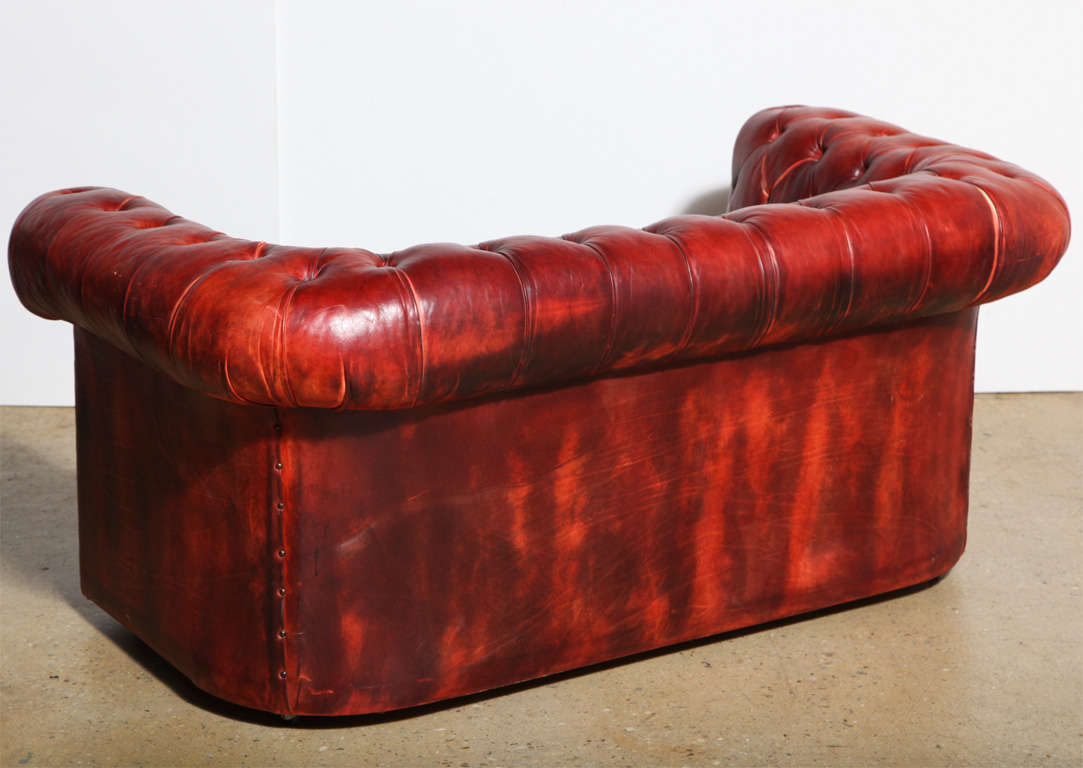 Mahogany Red Leather Chesterfield Sleeper Sofa and Loveseat at 1stDibs