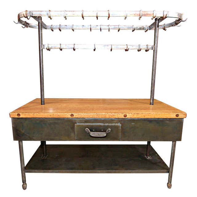 Butcher Block Pot Rack Table at 1stDibs