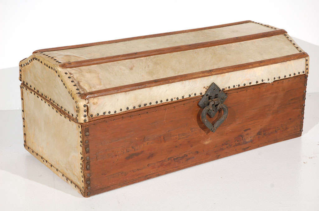 Early 19thc Cow Skin Covered Dome  Top  Trunk