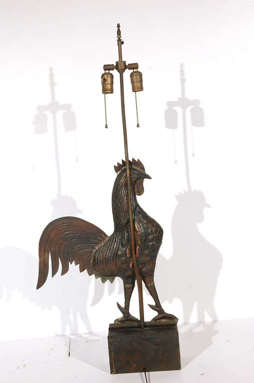 Fantastic & Rare Folky 19thc  Weathervane Rooster Lamp From 1900 4