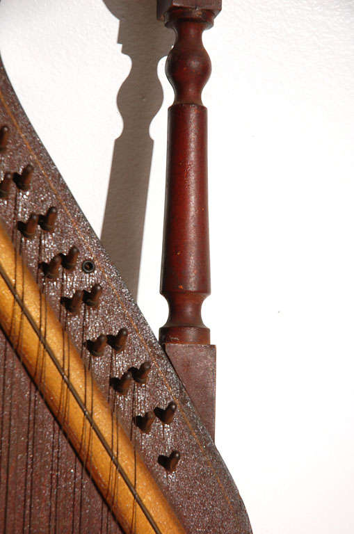 19th Century Fantastic Paint Decorated 19thc Hand Held Harp W/ Eagle & Shield
